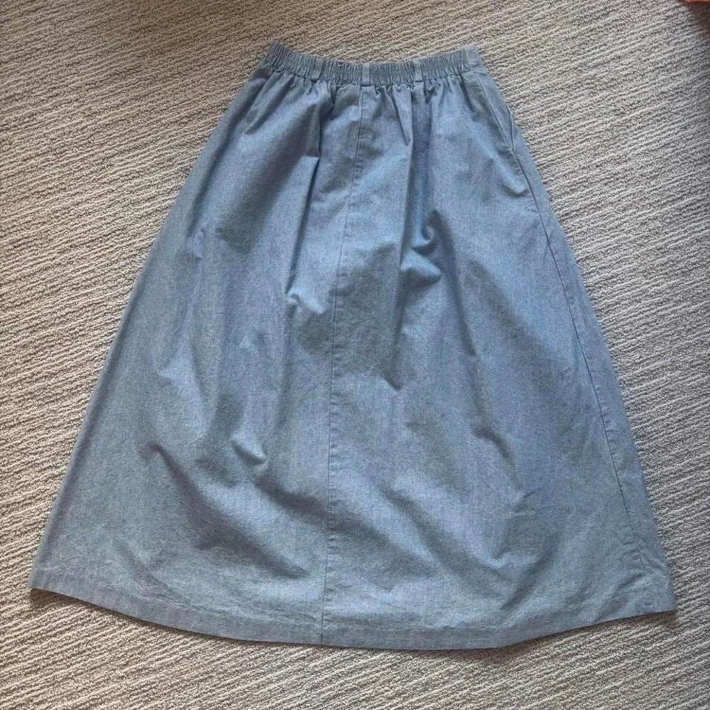 Orvis 90s Denim Skirt Maxi Pleated Light Wash Jean Women's M Vintage 10 Cotton - Picture 7 of 8